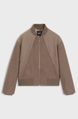 Bomber jacket in mixed fabrics, Light Brown