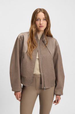 Bomber jacket in mixed fabrics, Light Brown