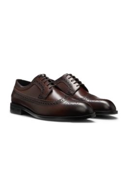 BOSS - Leather Derby shoes with brogue details - Dark Brown