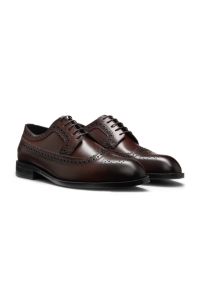 Leather Derby shoes with brogue details, Dark Brown