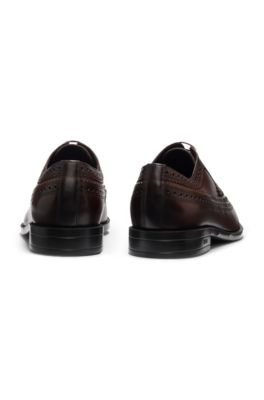 Leather Derby shoes with brogue details, Dark Brown