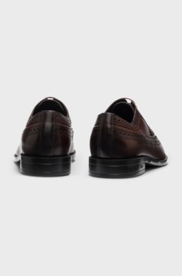Leather Derby shoes with brogue details, Dark Brown