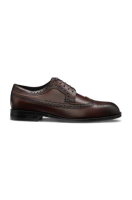 Leather Derby shoes with brogue details, Dark Brown