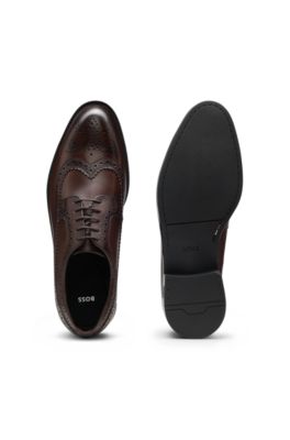 Leather Derby shoes with brogue details, Dark Brown
