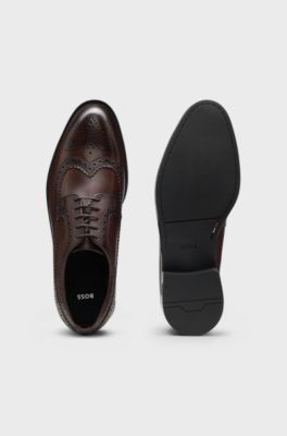 Leather Derby shoes with brogue details, Dark Brown