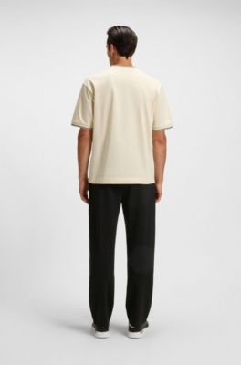 Cotton-blend tracksuit bottoms with patterned drawcord, Black