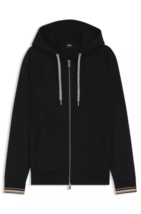 Cotton-blend zip-up hoodie with patterned drawcords