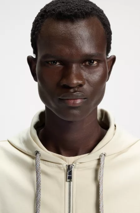 Cotton-blend zip-up hoodie with patterned drawcords