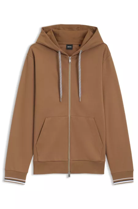 Cotton-blend zip-up hoodie with patterned drawcords