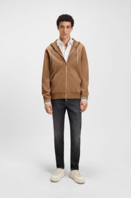 Sweat &agrave; capuche zipp&eacute; en coton m&eacute;lang&eacute; avec cordon de serrage &agrave; motif, Marron