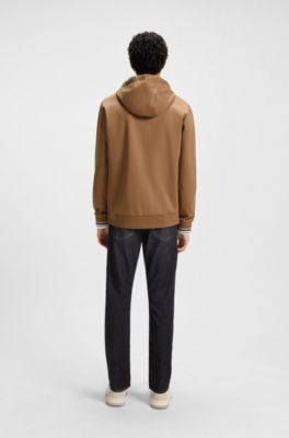 Sweat &agrave; capuche zipp&eacute; en coton m&eacute;lang&eacute; avec cordon de serrage &agrave; motif, Marron