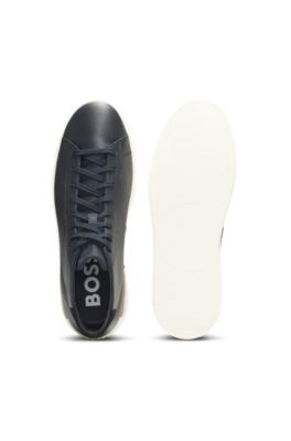 Leather high-top trainers with signature stripe, Dark Blue