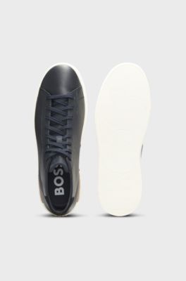 Leather high-top trainers with signature stripe, Dark Blue