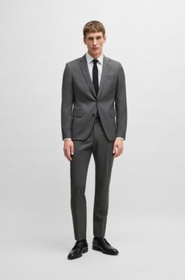 Slim-fit jacket in micro-patterned virgin wool, Grey