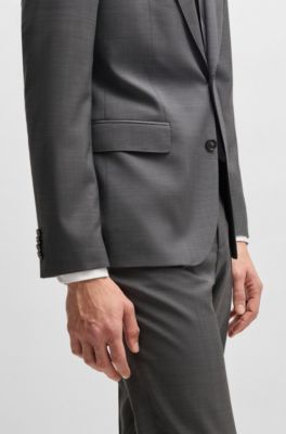 Slim-fit jacket in micro-patterned virgin wool, Grey