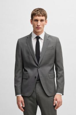 Slim-fit jacket in micro-patterned virgin wool, Grey