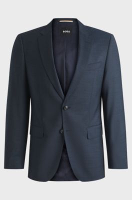 Slim-fit jacket in micro-patterned virgin wool, Blue