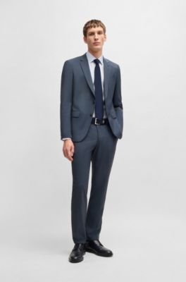 Slim-fit jacket in micro-patterned virgin wool, Blue