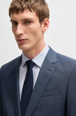 Slim-fit jacket in micro-patterned virgin wool, Blue