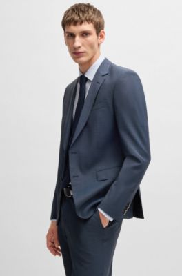 Slim-fit jacket in micro-patterned virgin wool, Blue