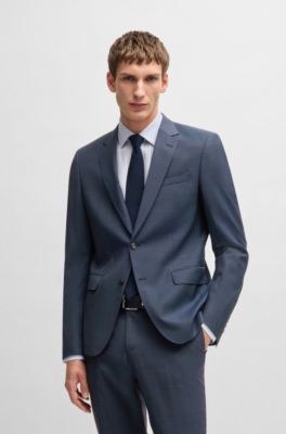 Slim-fit jacket in micro-patterned virgin wool, Blue