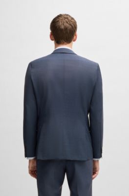 Slim-fit jacket in micro-patterned virgin wool, Blue