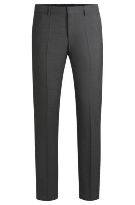 Slim-fit suit trousers in patterned virgin wool, Grey