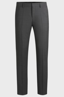Slim-fit suit trousers in patterned virgin wool, Grey