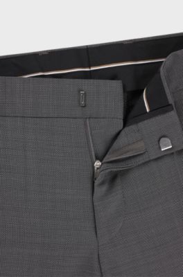 Slim-fit suit trousers in patterned virgin wool, Grey