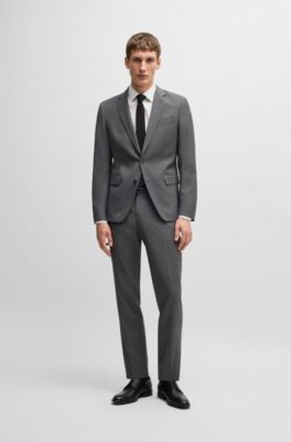 Slim-fit suit trousers in patterned virgin wool, Grey