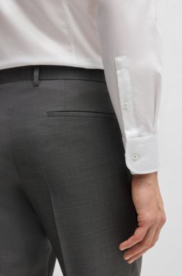 Slim-fit suit trousers in patterned virgin wool, Grey