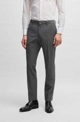 Slim-fit suit trousers in patterned virgin wool, Grey