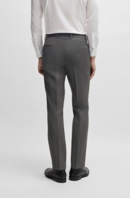 Slim-fit suit trousers in patterned virgin wool, Grey