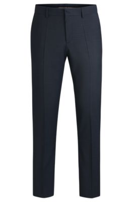 Slim-fit suit trousers in patterned virgin wool, Blue