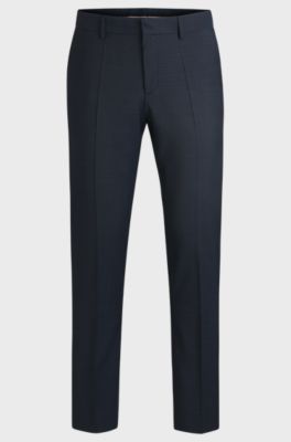 Slim-fit suit trousers in patterned virgin wool, Blue
