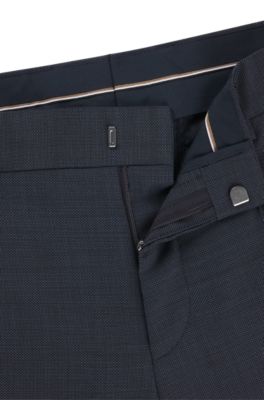 Slim-fit suit trousers in patterned virgin wool, Blue