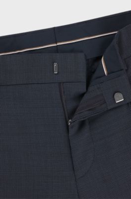 Slim-fit suit trousers in patterned virgin wool, Blue