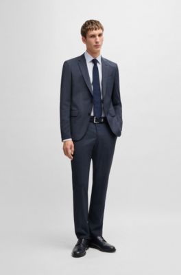 Slim-fit suit trousers in patterned virgin wool, Blue