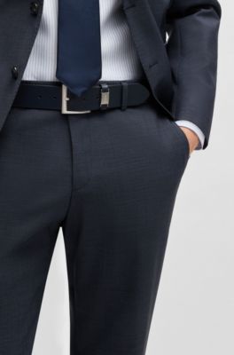 Slim-fit suit trousers in patterned virgin wool, Blue