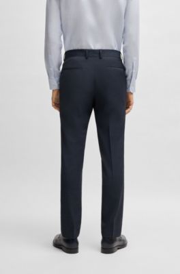 Slim-fit suit trousers in patterned virgin wool, Blue