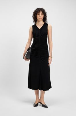 Sleeveless jersey dress with gathered details, Black