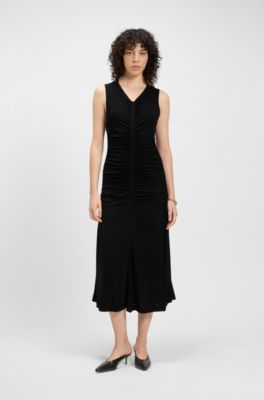Sleeveless jersey dress with gathered details, Black