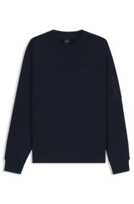 Cotton-blend sweatshirt with zipped sleeve pocket, Dark Blue