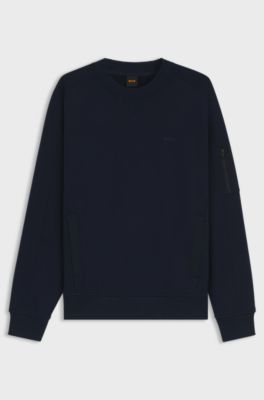 Cotton-blend sweatshirt with zipped sleeve pocket, Dark Blue