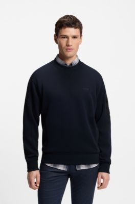 Cotton-blend sweatshirt with zipped sleeve pocket, Dark Blue