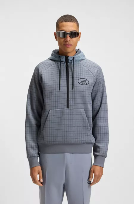 Check-print hoodie in stretch piqué with golf artwork