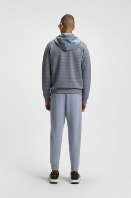 Karierter Hoodie aus Stretch-Piqu&eacute; mit Golf-Artwork, Grau