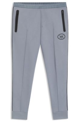 Jogginghose aus Stretch-Piqu&eacute; mit Karo-Print, Grau