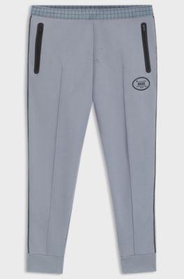 Check-print tracksuit bottoms in stretch piqu&eacute;, Grey