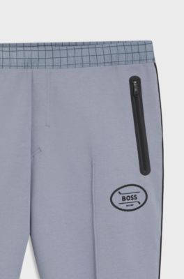 Check-print tracksuit bottoms in stretch piqu&eacute;, Grey